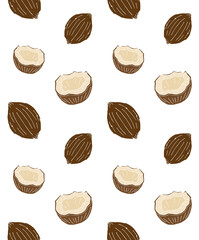 Wall Mural - Vector seamless pattern of colored hand drawn doodle sketch coconut isolated on white background