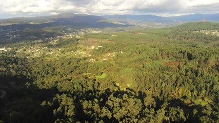 Wall Mural - Scenic landscape in Mondariz. Pontevedra. Galicia,Spain. Aerial Drone Footage