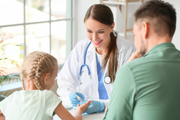 Poster - Doctor measuring blood sugar level of little girl in clinic