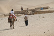 Tourists ride camels at the Great pyramid