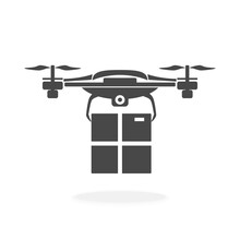 Drone Delivering Package Icon - Vector Illustration