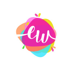 Letter EW logo with colorful splash background, letter combination logo design for creative industry, web, business and company.