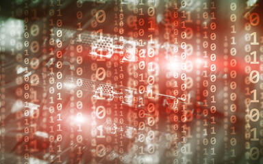 Wall Mural - binary code matrix digital internet technology concept on server room background.