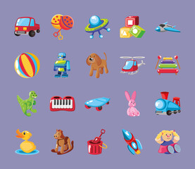 Wall Mural - set of icons kids toy on purple background