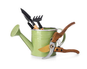 Gardening tools on white background