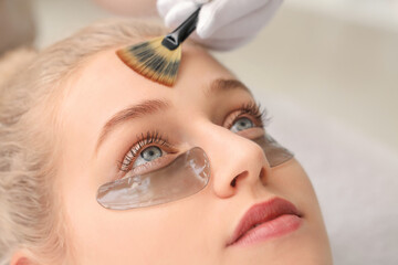 Canvas Print - Young woman undergoing treatment in beauty salon, closeup