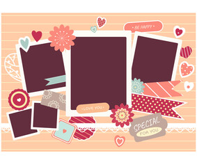 Sticker - Valentine vintage background with retro photos