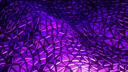 Wall Mural - Abstract 3D visualization of a geometric low polygonal glowing and purple metallic surface. Futuristic 4K background with polygonal triangle shape.