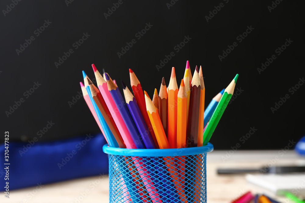 Set of pencils on table