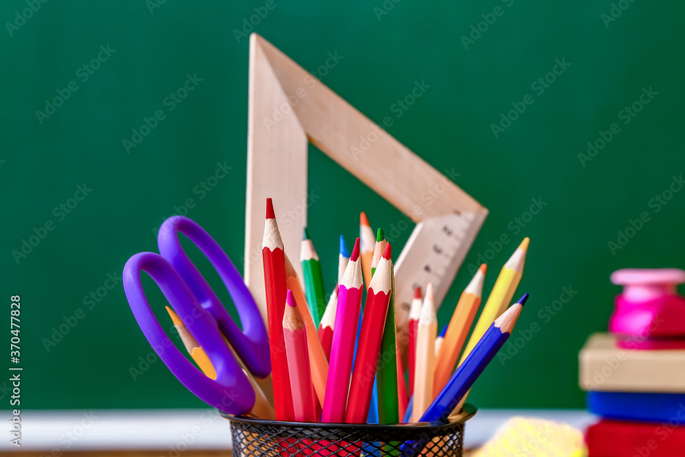 Set of pencils on table - obrazy, fototapety, plakaty 