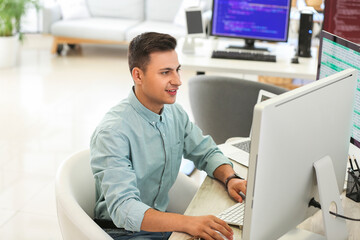Male programmer working in office