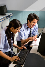 Boy And Girl In A Computer Lab	