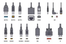 USB Cable And Mobile Cell Phone Plugs Set Realistic Vector Illustration Isolated.