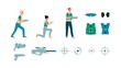 © sabelskaya - Laser tag players and equipment set - cartoon people in vests holding guns