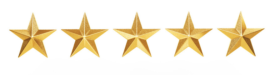 3d illustration of golden colored christmas ornament star shapes isolated on white background. new y