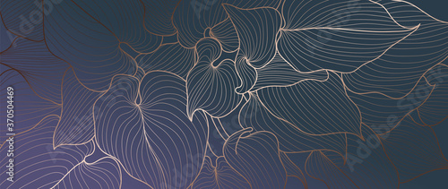 Fotografía Luxury gold line art and Variegated Plants nature drawing background vector