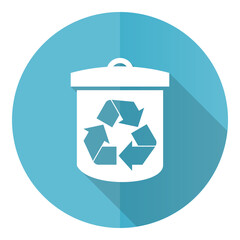 Leinwandbilder - Recycle vector icon, flat design blue round web button isolated on white background