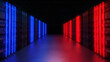 © P11irom - Neon light on container box background,  3D render