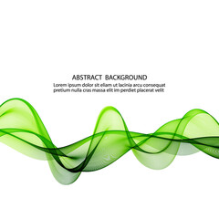 Stylish design green horizontal wave. Abstract smoky wave line background