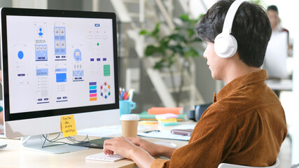 Wall Mural - website designer, creative planning phone app development template layout framework wireframe design