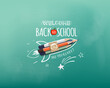 Welcome back to school. Rocket ship launch made with colour pencils. Welcome back to school banner. Vector illustration