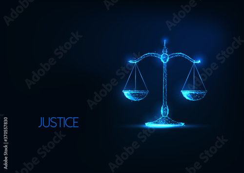 Cuadros en Lienzo Futuristic justice, law judgement concept with glowing low polygonal balance scales