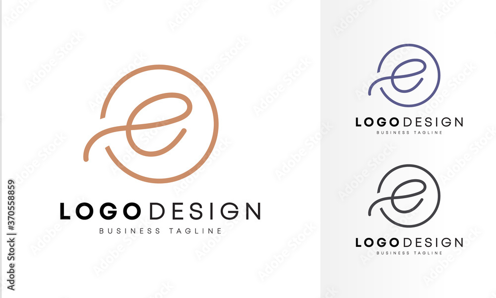 Minimalist & initial flat E letter logo design, line art vector ...