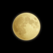 Vector Full Yellow Moon In The Night Dark Sky. Supermoon.