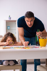 Sticker - Drunk father and little girl indoors