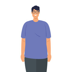 Sticker - asian young man with eyeglasses, on white background vector illustration design