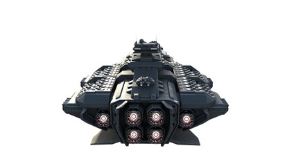 Wall Mural - alien spaceship in flight, ufo spacecraft isolated on white background, back view, 3d rendering