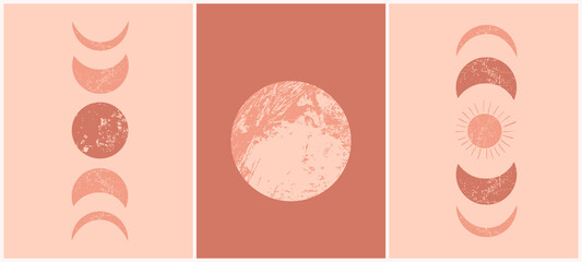abstract contemporary aesthetic cards set with moon phases. mid century minimalist art print. boho m