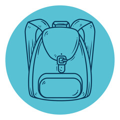 Sticker - cute school bag, line style in circle frame vector illustration design