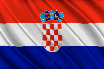 Wall Mural - Colorful Croatia flag waving in the wind. 3D illustration.