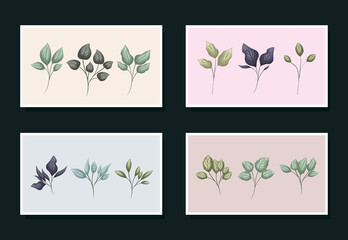 Poster - set of frames with green leaves painting design of Natural floral nature and plant theme Vector illustration