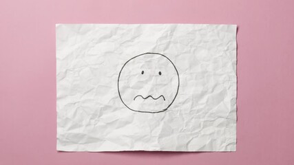 Wall Mural - crumpled paper ball stop motion animated set of icons and signs. home, mask, happy face, confused or