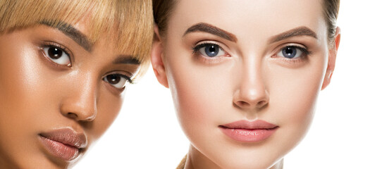 african caucasian beauty women two portrait. clean skin ethnic concept