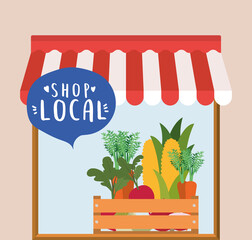 Wall Mural - store with vegetables inside box and shop local inside bubble design of retail buy and market theme Vector illustration