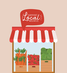 Wall Mural - store with vegetables inside boxes and support local business inside bubble design of retail buy and market theme Vector illustration