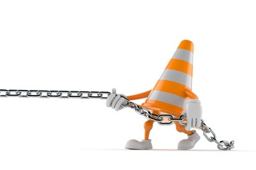 Canvas Print - Traffic cone character pulling chain