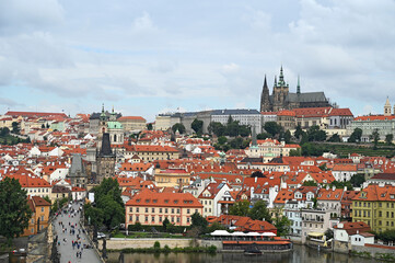 Canvas Print - Prague Castle and Charles bridge cityscape Czech republic