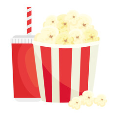 Sticker - popcorn with drink on white background vector illustration design