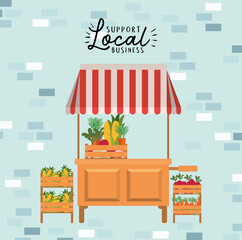 Wall Mural - tent with vegetables inside boxes and support local business design of retail buy and market theme Vector illustration