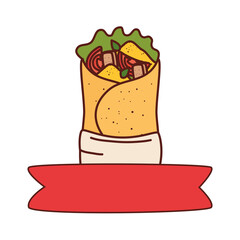 Poster - burrito mexican food with ribbon, on white background vector illustration design