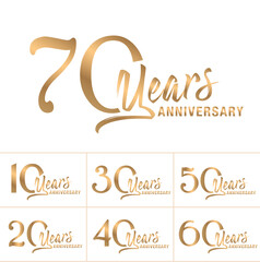 Anniversary logotype set. Vector Anniversary greeting card set.  50 years anniversary card. 10 years anniversary card. 