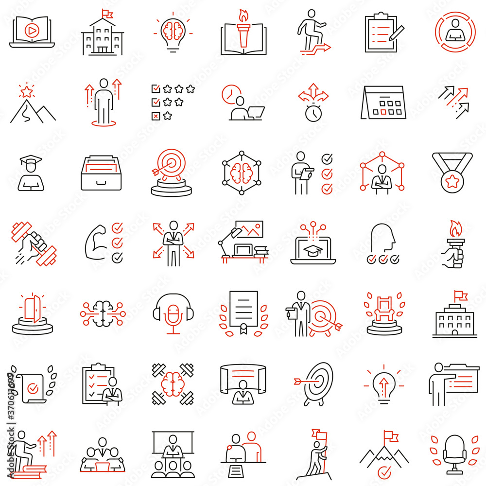 Vector set of linear icons related to skills, empowerment leadership ...