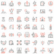 Vector set of linear icons related to skills, empowerment leadership development and qualities of a leader. Mono line pictograms and infographics design elements