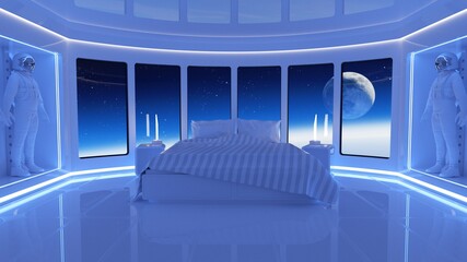 Spacial tourism. Romantic hotel orbiting the earth.