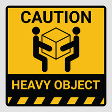 Caution Heavy Object Two Persons Lift Required Symbol. Vector Illustration Of Weight Warning Or Beware Sign Cardboard Isolated On Gray Background. Label Can Be Use On A Box Or Packaging