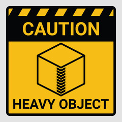 Caution heavy object two persons lift required symbol. Vector illustration of weight warning or beware sign cardboard isolated on gray Background. Label can be use on a box or packaging